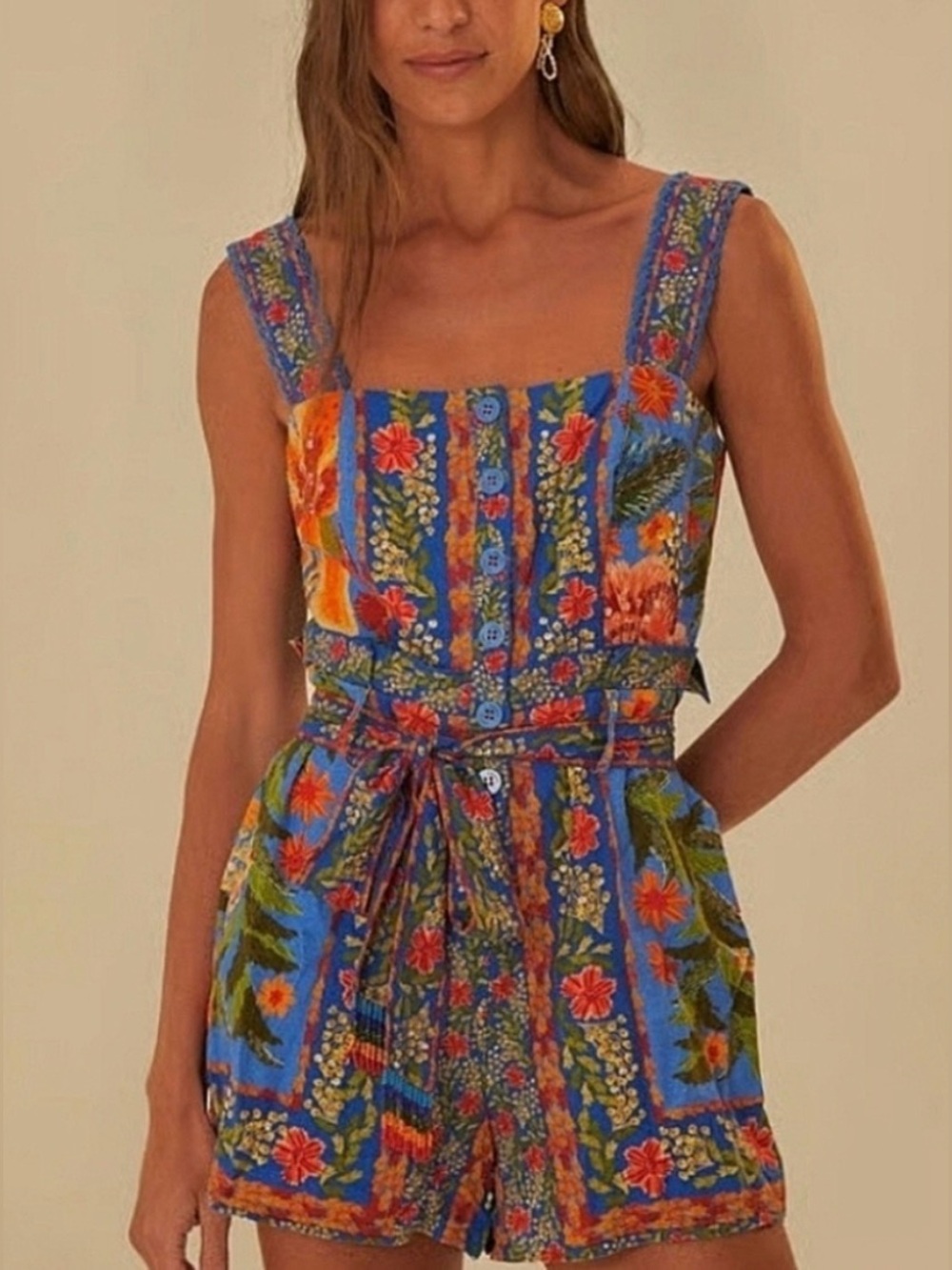 FARM Rio Stitched Garden Blue Romper NEVER WORN - Picture 3 of 9